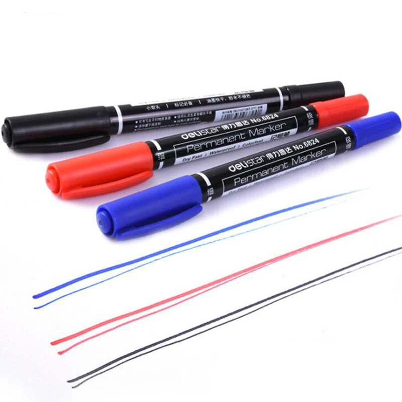 Effective Children'S Stationery Double Oily Marker Small Double Oily Hook Line Pen Student Painting Sketch CD Disc Pen 3 Piece