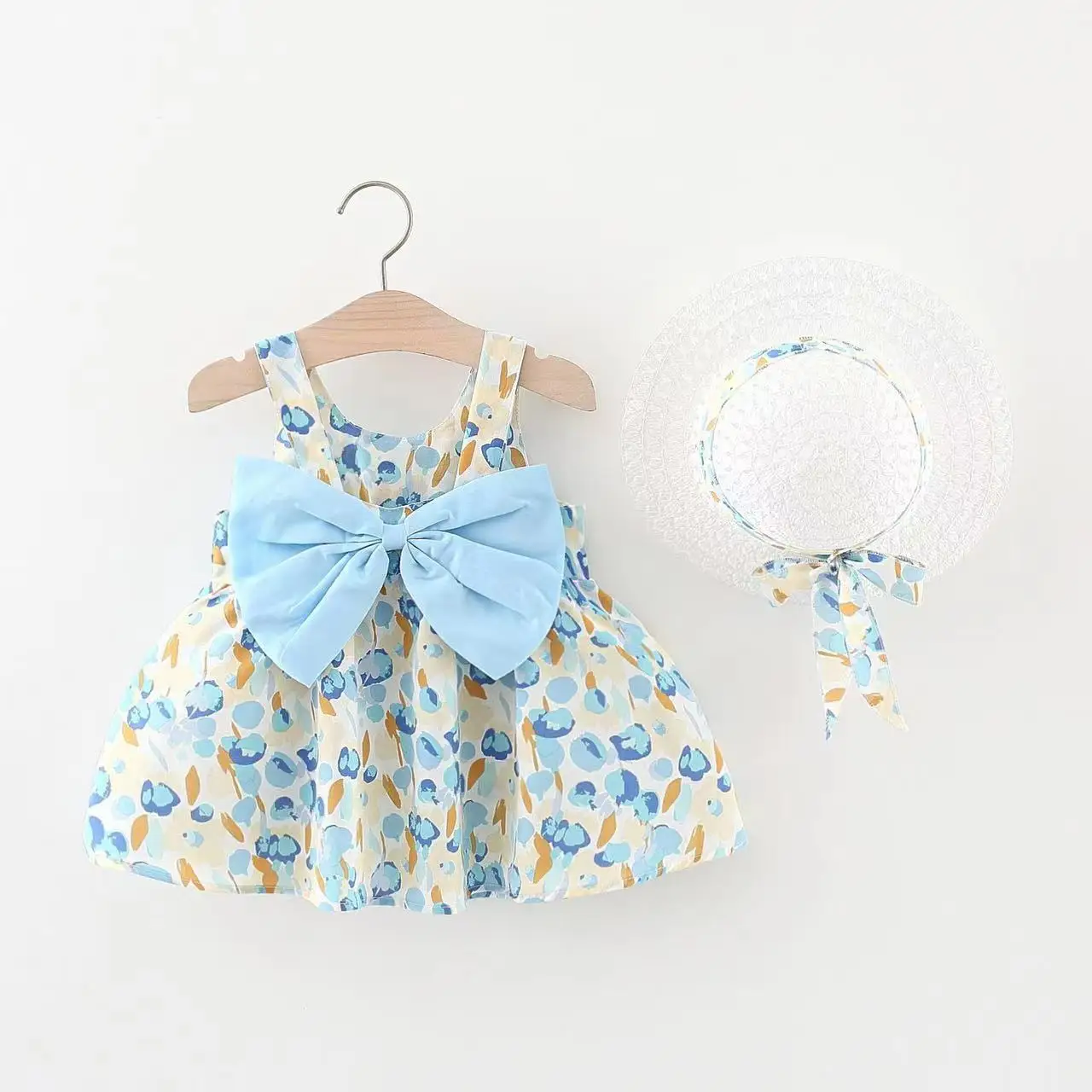 

New Clothes Girls 0-3old Summer 90%cotton dress w/ hat flower bow skirt princess 73-100 children kids clothing baby Floral