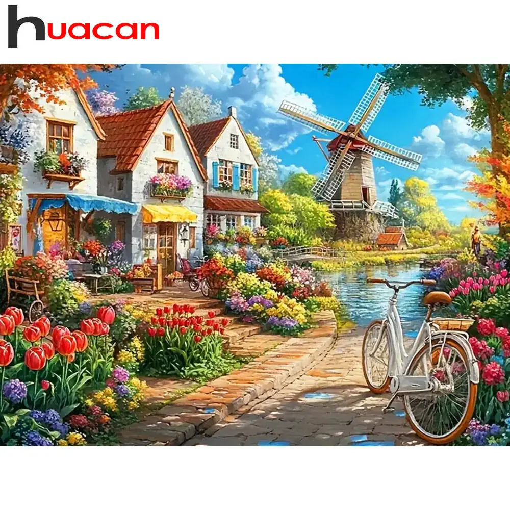 Full Square Round Drill Diamond Painting Town Garden Diamond Mosaic Landscape Set Home Decoration