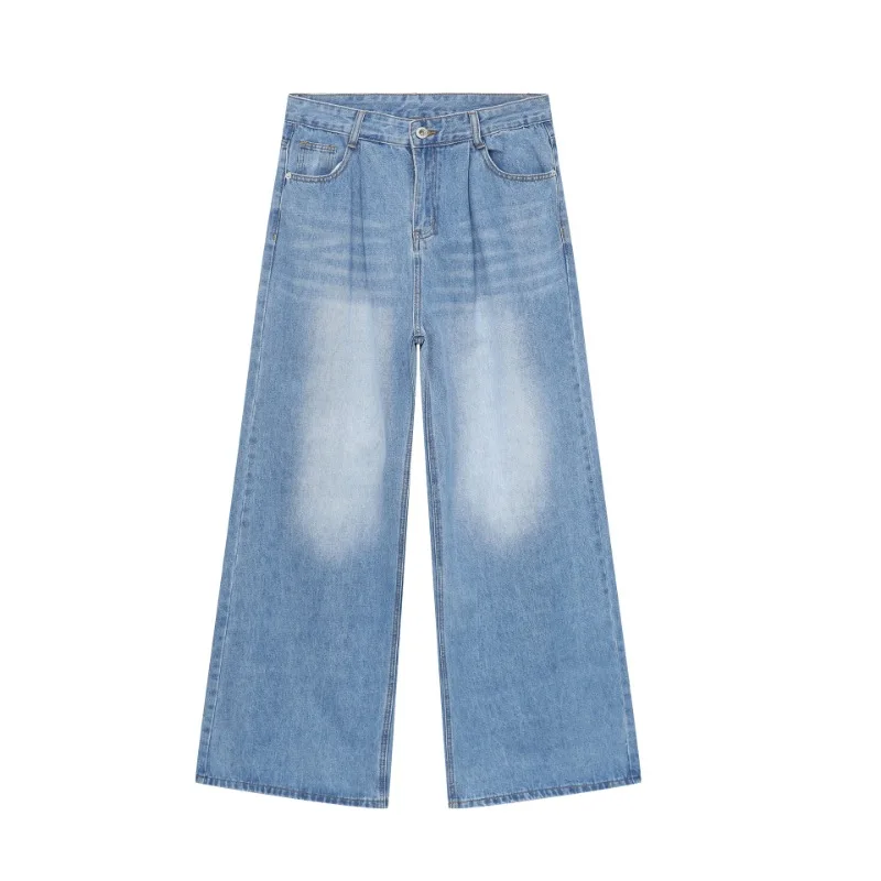 HKSH Spring Autumn New Men Tide Trendy Oversized Straight Loose Wide-Leg Denim Pants American High Street Vintage Jeans HK17274