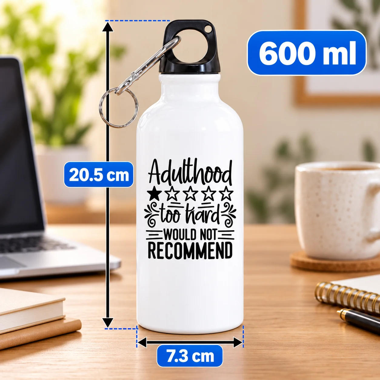 Sublimation Aluminum Water Bottle, Adulthood Too Hard Would Not Recommend Print Sports Water Bottle with Carabiner, Lightweight
