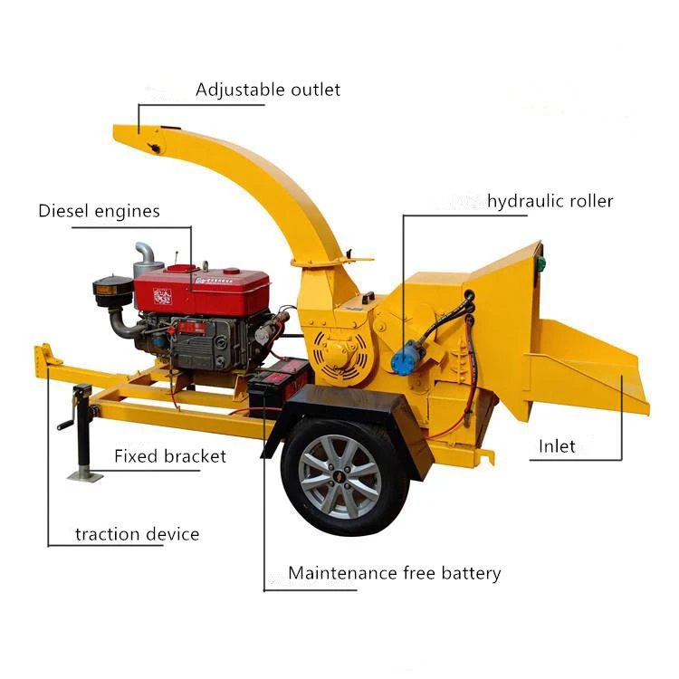 China Forestry Self Feeding Wood Chipper Hydraulic Tree Branch Leaf Shredder Mobile Wood Chip Crusher Machine