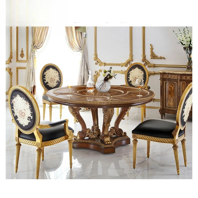 Neoclassical French rose series European round dining table European round dining table and chair combination furniture