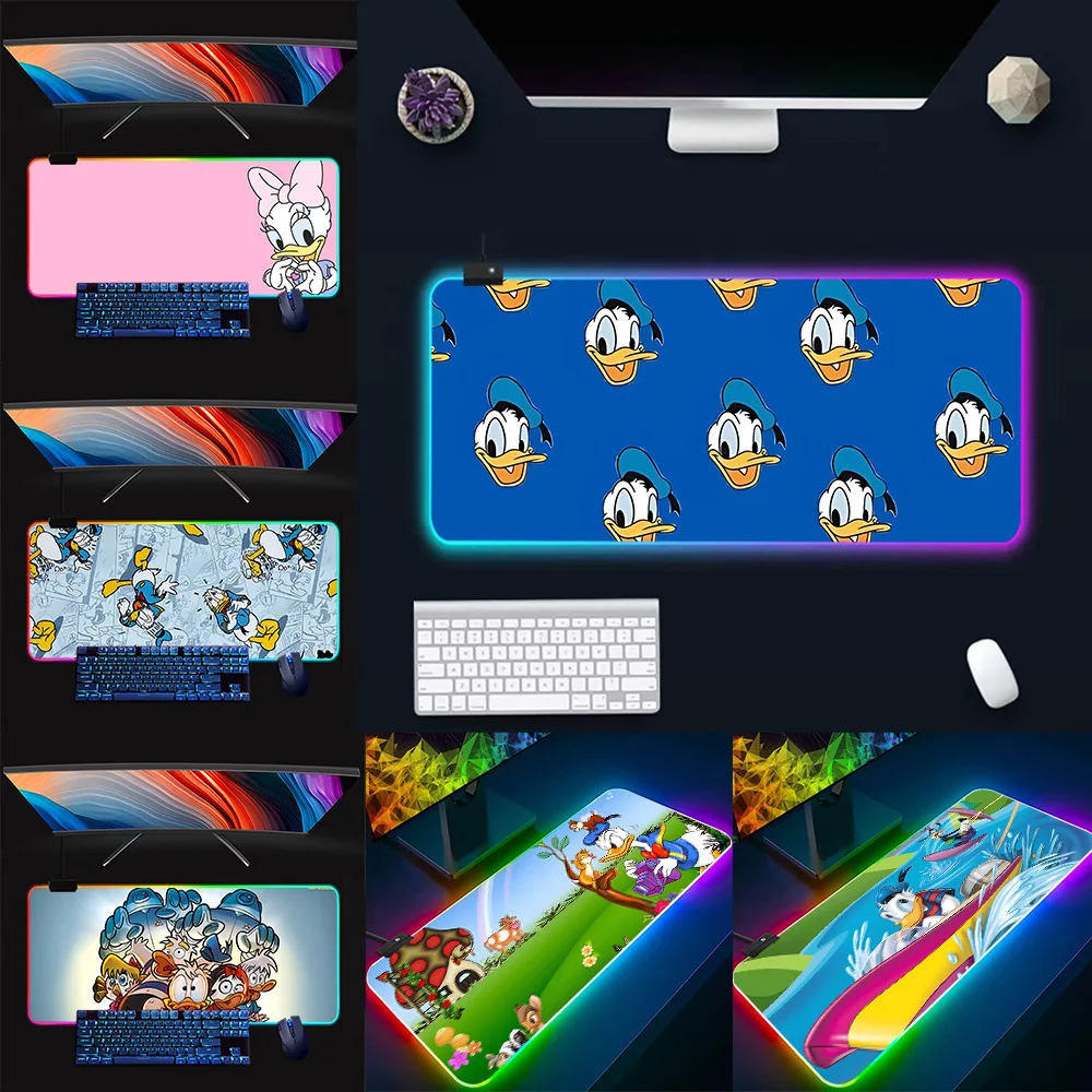 Cartoon Donald Duck Daisy Ducks RGB Pc Gamer Keyboard Mouse Pad Mousepad LED Glowing Mouse Mats Rubber Gaming Computer Mausepad