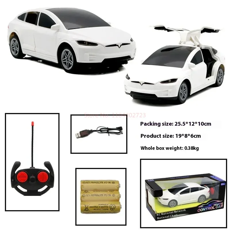 1:24 Tesla Rc Car 4-Channel Drfit Remote Control Car With Lights Simulation Double Doors Plastic Model Children\'S Toy Car Gift