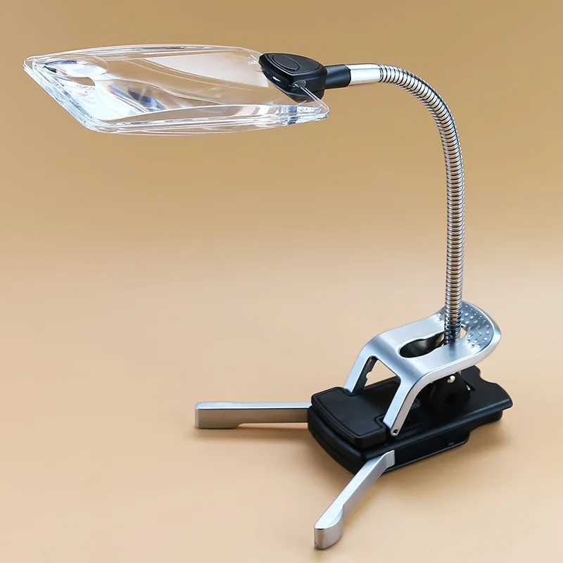 Rectangular Magnifying Glass with Led Light Table Clip Dual-Use for Reading, Desktop Clip Type Magnifying Glass