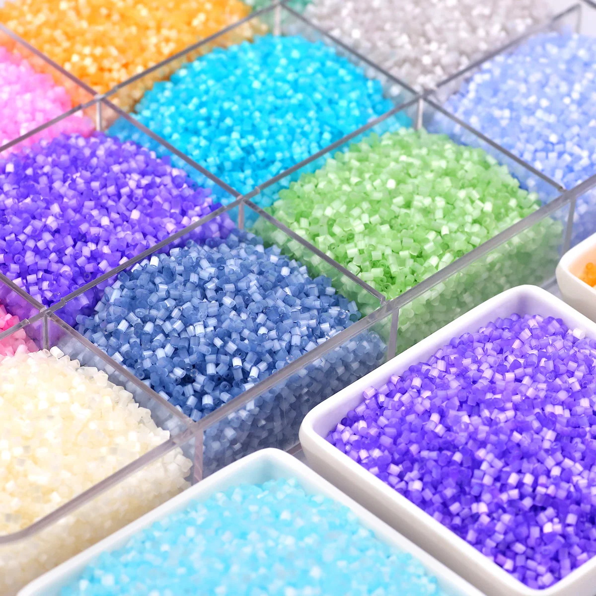 2 مللي متر عين القط أنبوب زجاجي البذور الخرز شفافة ملونة أنبوبي فضفاض الأرز حبة Craft بها بنفسك الحرفية أساور أقراط مجوهرات الإكسسوار