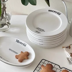 Korean INS Cute French Letter Plate Beautiful Ceramic Tableware Breakfast Plate Dessert Plate