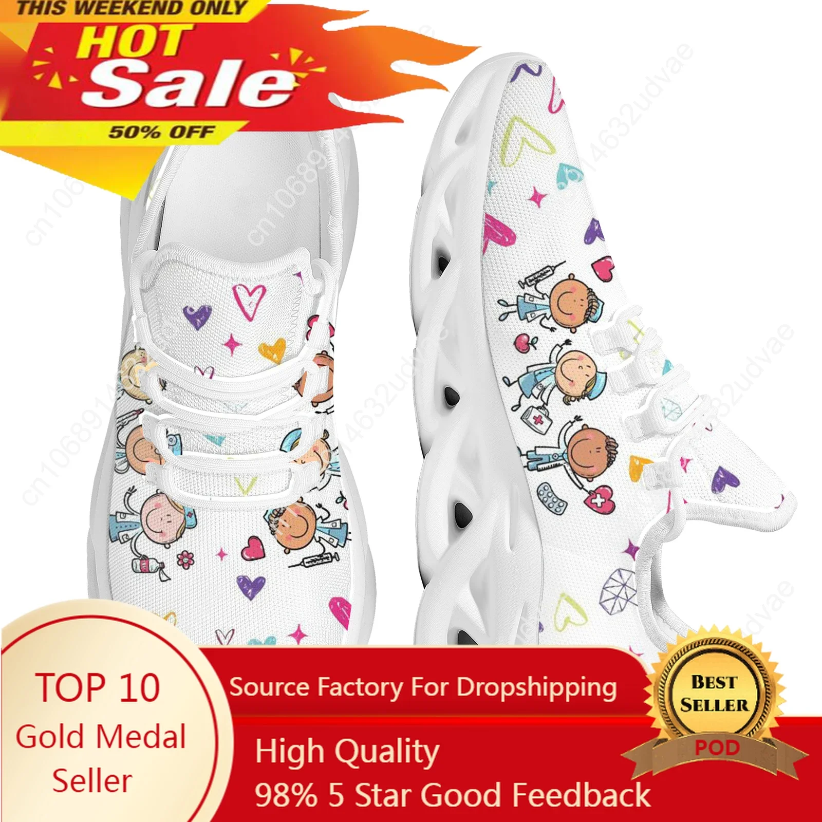 

Cartoon Doctor Nurse Shoes for Women Female Flats Shoes Running Sneakers Light Mesh Ladies Footwear chaussure femme