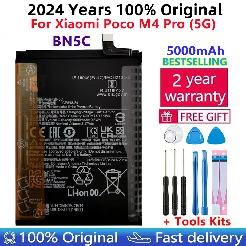 100% Original New High Quality BN5C Replacement Phone Battery For Xiaomi Poco M4 Pro 5G M4pro 5000mAh Batteries Bateria