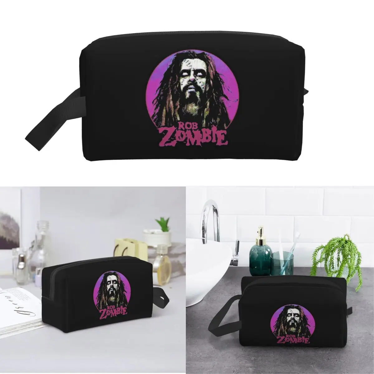Vintage Rob Zombie Band Art Makeup Bag Cosmetic Organizer Storage Dopp Kit Toiletry Cosmetic Bag for Women Beauty Travel