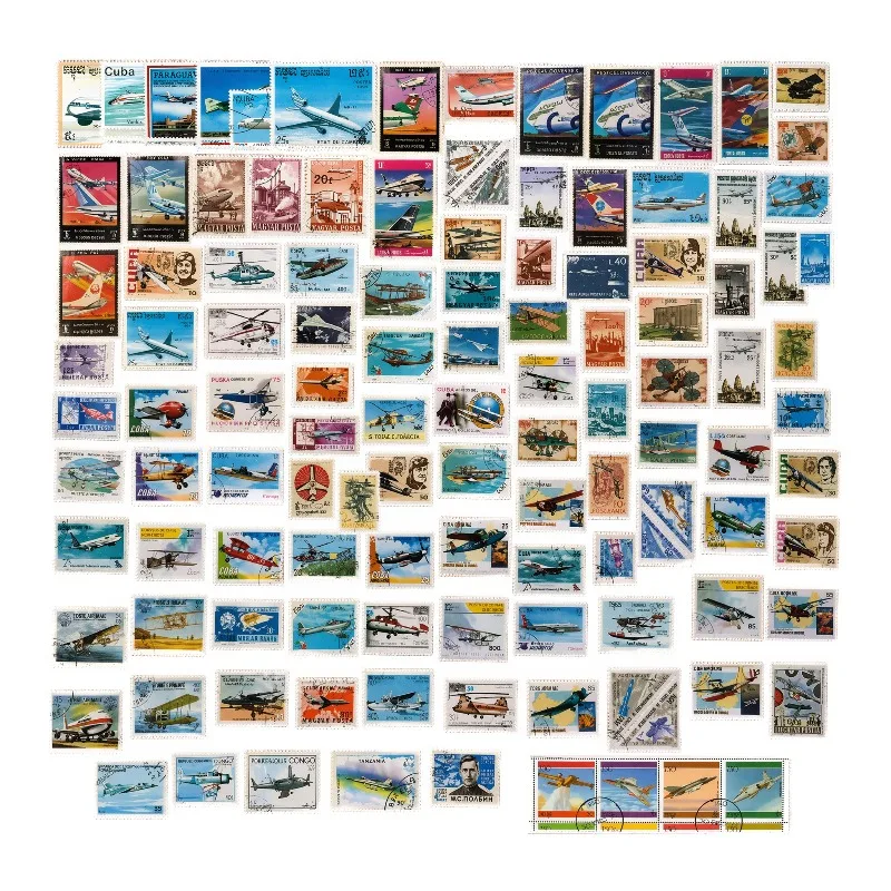 100 Real Postmark Different Plane Thematic Stamps Aircraft Helicopter Fighter Postage Stamps Material For Scrapbooking