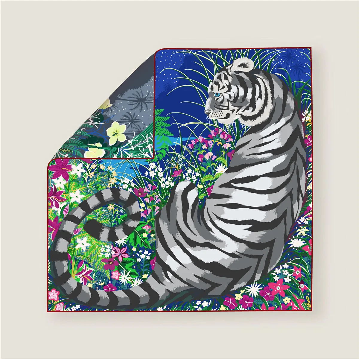 70 سنتيمتر حافة كرة لولبية حك الحرير وشاح مربع المرأة مزدوجة الجانب الغابة النمر الأوشحة المطبوعة يلتف Echarpes Foulards فام الحجاب