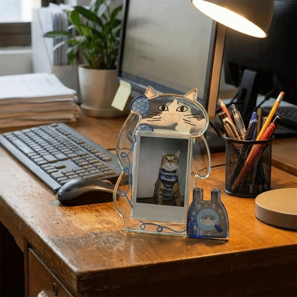Cute 3-Inch Acrylic Cat Photo Frame, Transparent Display