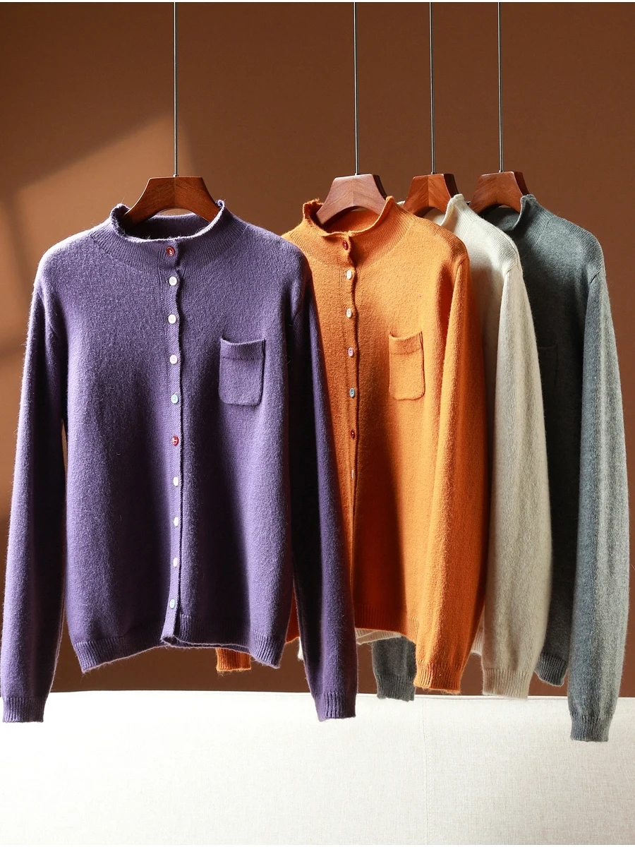 

MS Series mat Bear Velvet вязаный кардиган женский свободный свитер на пуговицах с высоким воротником длинный све теплый Em...