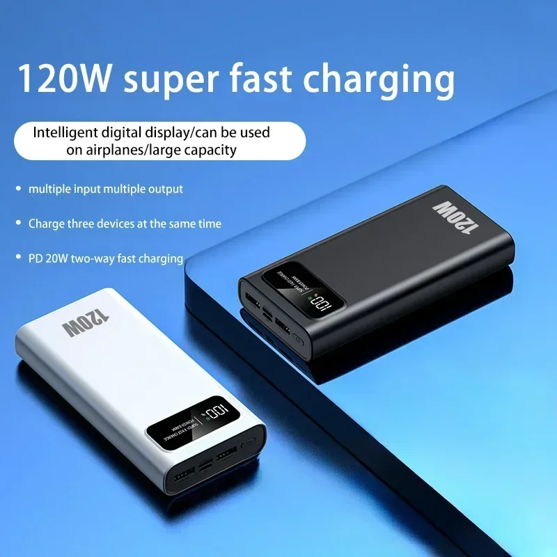 120W 200000mAh Power Bank Super Fast Charging High Capacity Portable Digital Display LED Power Bank For iPhone Samsung Xiaomi