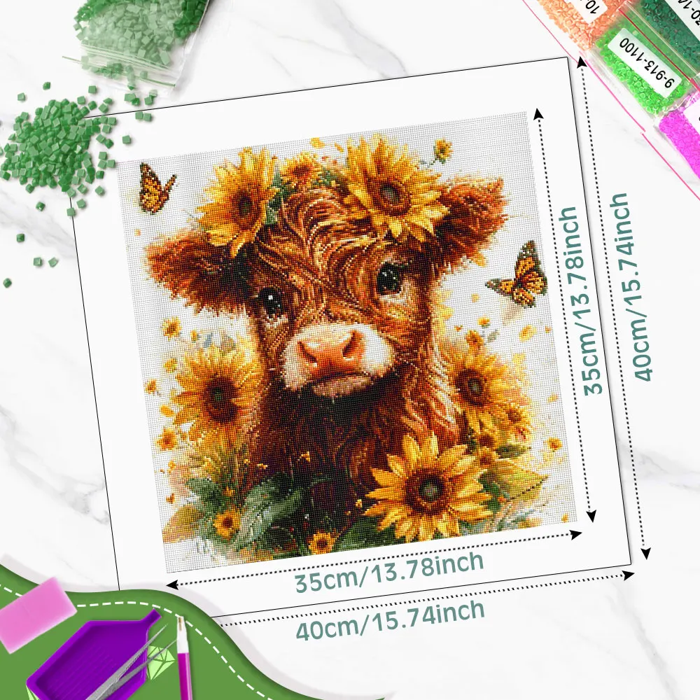 Huacan Diamond Painting Sunflower Highland Calf Diamond Mosaic Animal Flower Landscape New Collection Picture Of Rhinestones