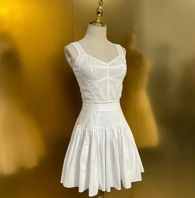 

Spring New Style Casual Women's Suit Spaghetti Strap Backless Slim Tops+Mini skirt Cotton Solid Color 2-piece set