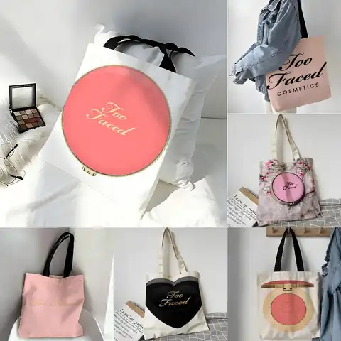 Sweet Girly Too Faced Storage Bags Casual Portable Shoulder Bag Lightweight Shopping Bag Reusable Linen Bag