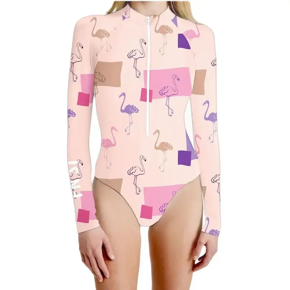 

Fn Si Sexy Beach Surf One Piece Swimsuit Summer Sun Protection Long Sleeves Surfing Swimwear Female Beach Wear Bodysuit