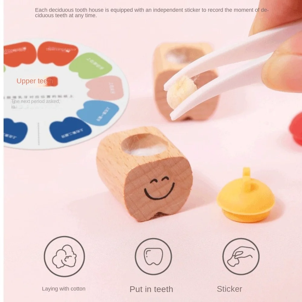 Keepsake Wooden Baby Tooth Box Cartoon Hair Collection Milk Teeth Organizer Cute Gifts Souvenirs Breast Teeth Case
