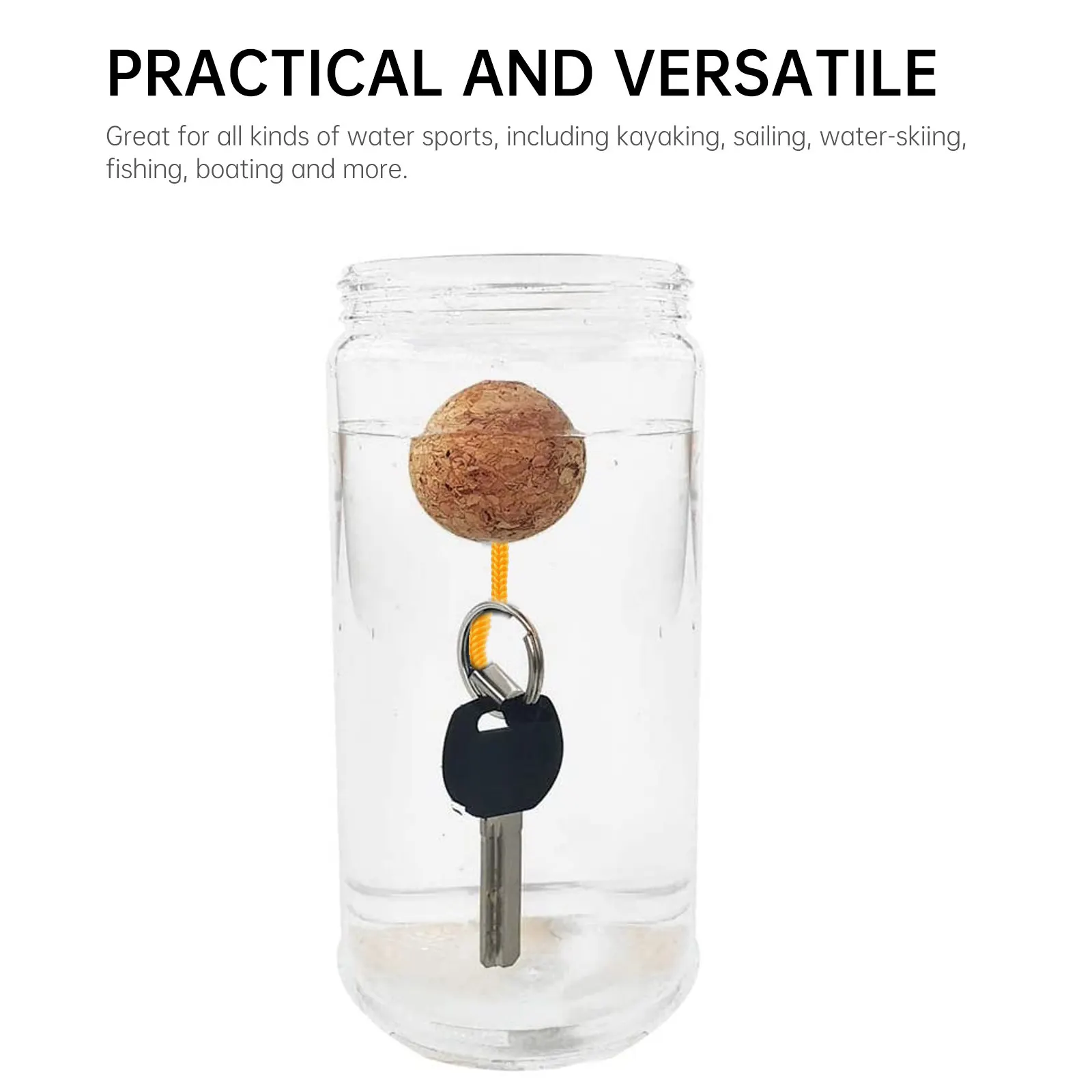 2Pcs Floating Cork Ball Keychain Reliable Floatable Keyring for Kayaking Boating Fishing Water Sports Adventures