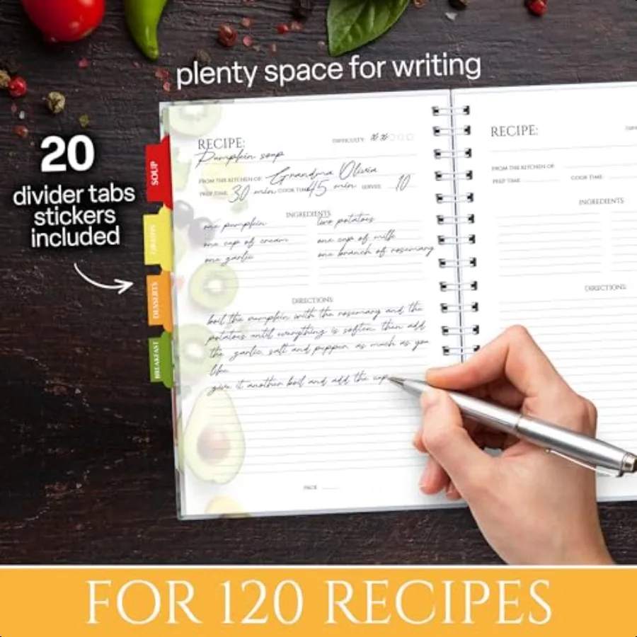 كتاب وصفات للوصفات الخاصة بك مقاس 6 × 9، كتاب وصفات الطباعة بالألوان الكاملة لكتابة الوصفات الخاصة بك مع 3 أوراق من Sti