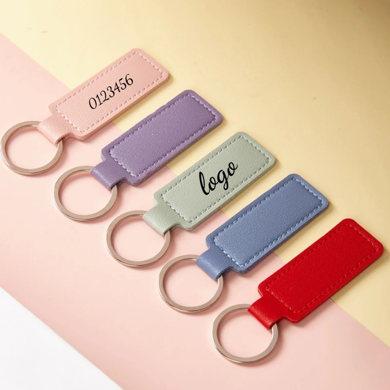 

Custom Name Number Rectangle PU Leather Keychain Pendant Laser Engraved Bag Car Logo Key Chain Holder Personalize Keyring Gift