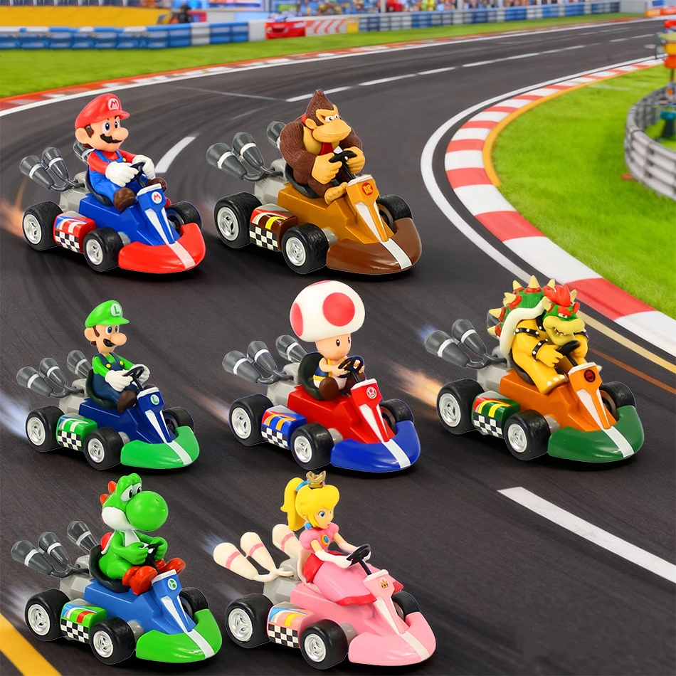 سوبر ماريو بروس الكارتينج لويجي العربة الأميرة الخوخ يوشي العلجوم ألعاب شخصيات الحركة التراجع سيارة أنيمي لعبة دمية هدايا للأطفال