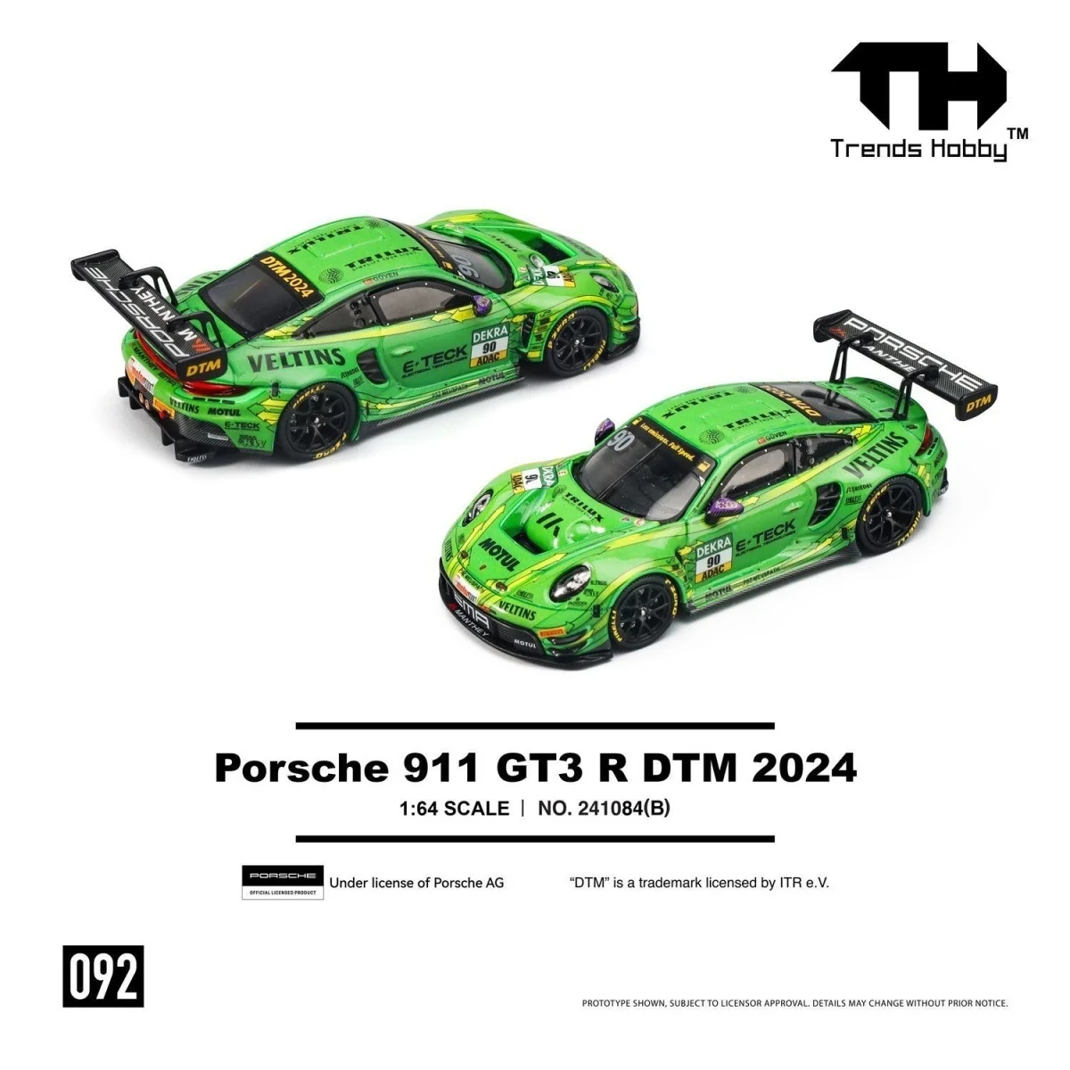 TrendsHobby 1:64 Porsche 911 GT3 R DTM 2024 Grello Painting Thomas Preining Alloy Die Cast Car Model Collection Gift