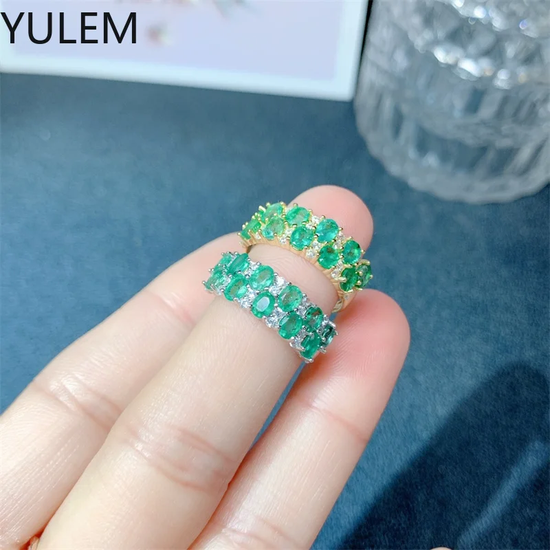 

YULEM Natural Emerald Ring 925 Sterling Silver Luxury Women's ring 925 Sterling Silver Jewelry Certified Gems 3x4mm