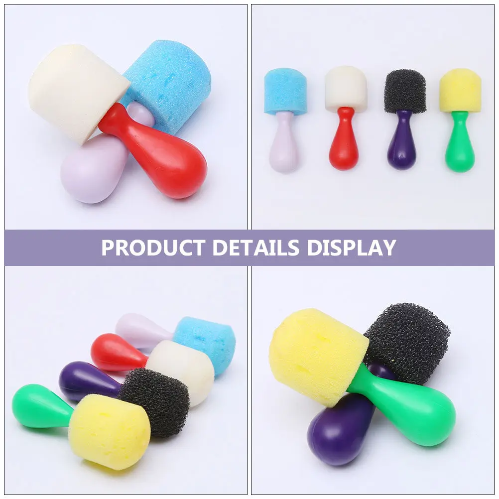8Pcs Sponge Painting Brushes with Plastic Handle Drawing Tool for Creativity Color Cognition Hand Motor Skills Art Class