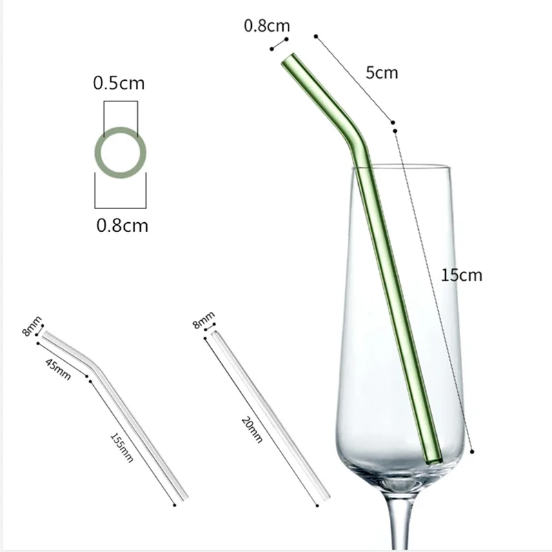 High Borosilicate Glass Straws Eco Friendly Reusable Drinking Straw for Smoothies Cocktails Bar Accessories Straws with Brushes