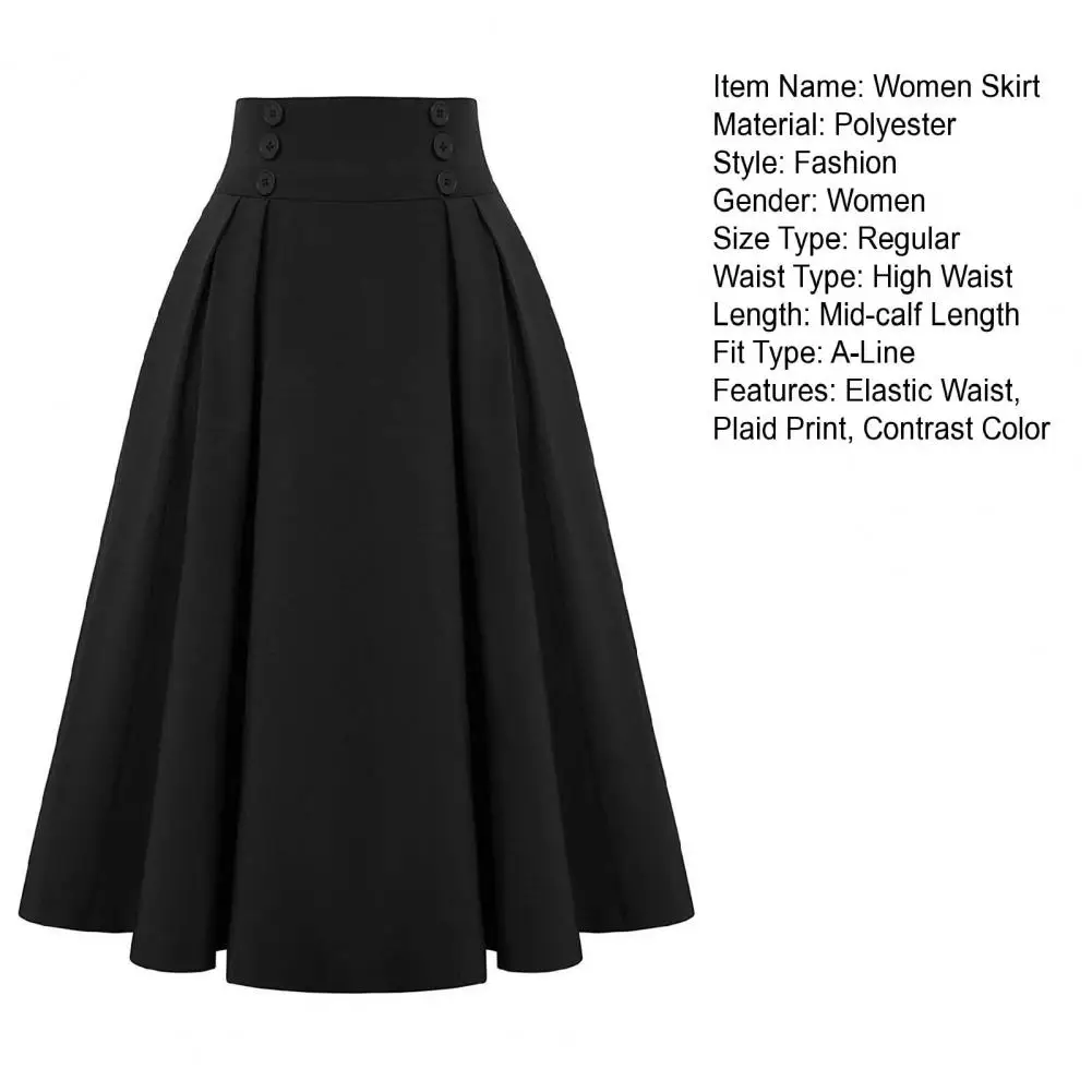 Damen-Rock, elastisch, hohe Taille, A-Linie, Midirock, Kontrastfarbe, karierter Druck, großer Saum, mittellanger Rock, Alltagskleidung, Bydstitu