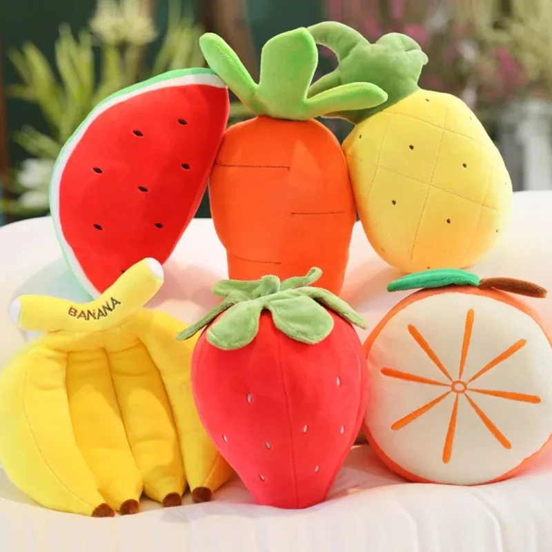 1PC Fruit Vegetable Plush Toys Simulation Down Cotton Strawberry Orange Watermelon Sofa Cushion Stuffed Dolls Kids Gift Toys