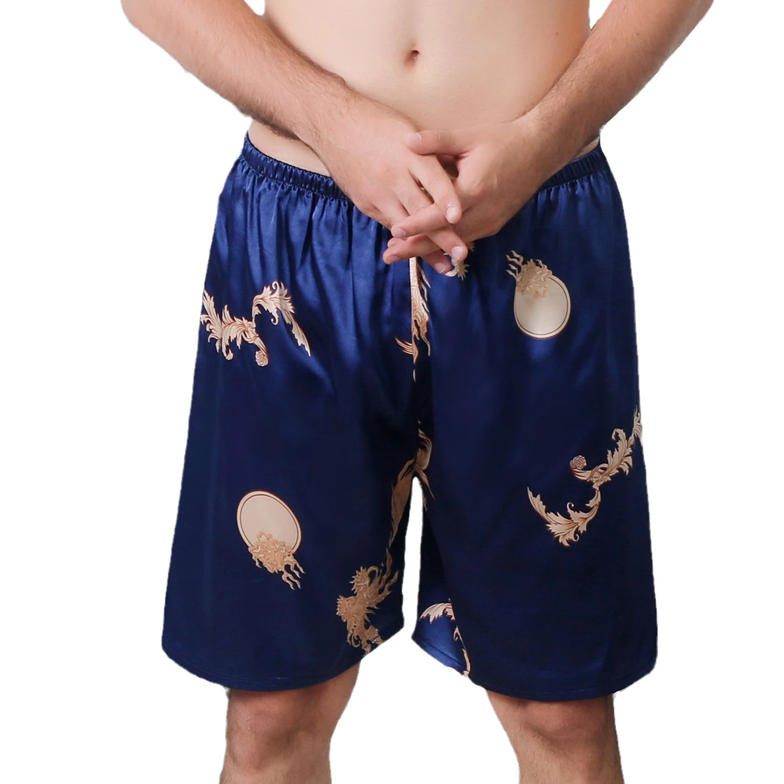 Men Casual Home Nightwear Satin Pajamas Shorts Pyjamas Sleep Bottoms Boxers Short Pants Lounge Homewear Sleepwear