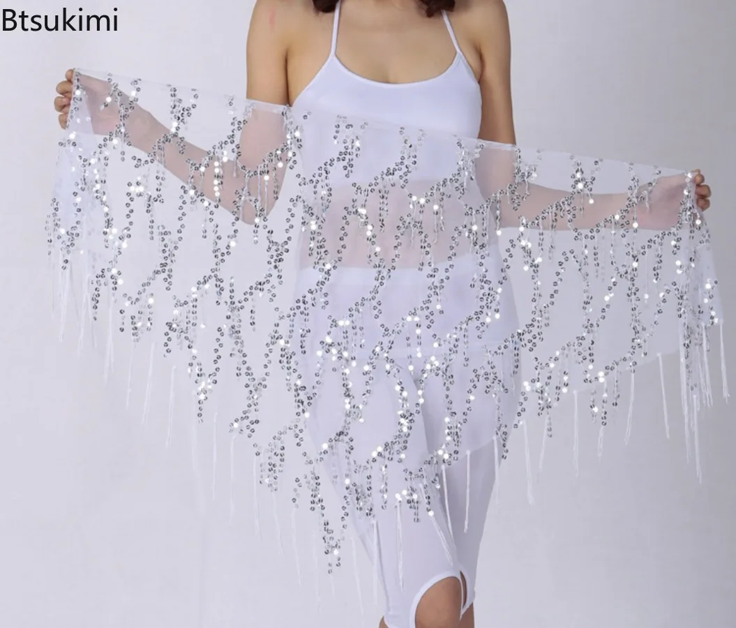 2025 Vrouwen Buikdans Kostuums Nieuwe Bling Pailletten Kwastje Driehoek Sjaal Taille Keten Indiase Buikdans Riemen Dansen Hip Sjaals