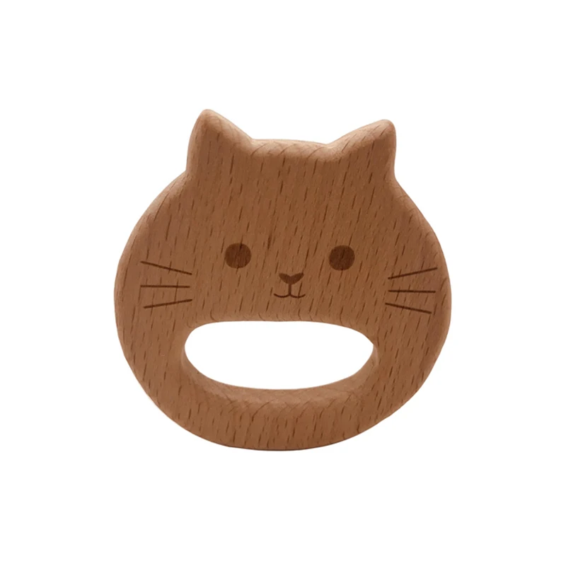 

ABCPICK Eco-Friendly Safe Organic Beech Wooden Cat Personalized Pendent DIY Pacifier Chain Jewelry Making Handmade Accessories