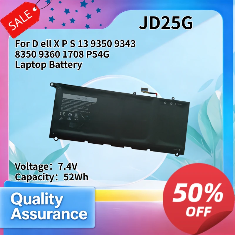 

7.4V High quality JD25G Compatible with D ell X P S 13 9350 9343 8350 9360 1708 P54G Laptop Battery 52Wh