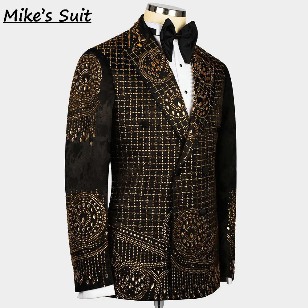 Black Full Covered Beading Formal Men Suits For Prom Wedding Groom Tuxedo 2 Pieces Man Suit Jacket And Pants Custom Made