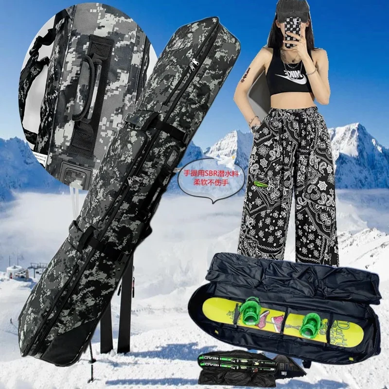 

166cm snowboard bag skis Bag clothing All stuff Bag with Wheels padded Thick cushion camouflage