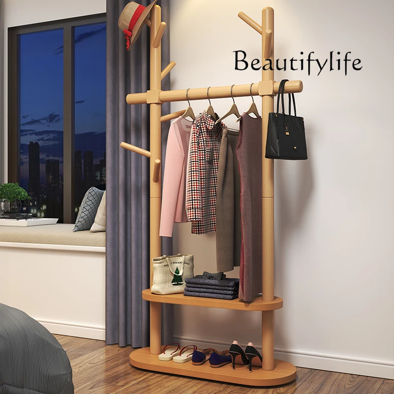 ไม้แขวนเสื้อไม้เนื้อแข็ง ราวแขวนเสื้อสูงจากพื้นจรดเพดาน ไม้แขวนเสื้อในครัวเรือนในห้องนอน ไม้แขวนประตูแนวตั้งเรียบง่าย