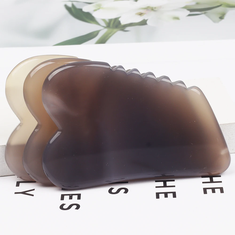 Natuurlijke Agaat Gezicht Gua Sha Tool Carneool Kristal Steen Schoonheidsproduct Huidverzorging Zaagtand Massager Nek Lichaam Schrapen Board