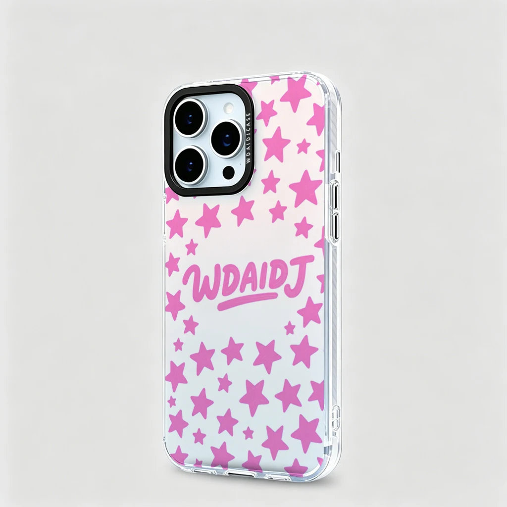 

PinkStar Pattern with Text Anti Yellow Shockproof Clear Phone Case for iPhone 13 14 15 16 17 Slim Fit Protective Cover