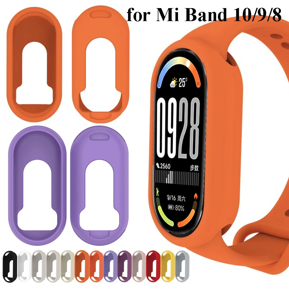 

Силиконовый полый чехол для часов для Xiaomi Mi Band 10 9 8, защитный корпус, мягкий полый корпус, защитный бампер, рамка, аксессуары