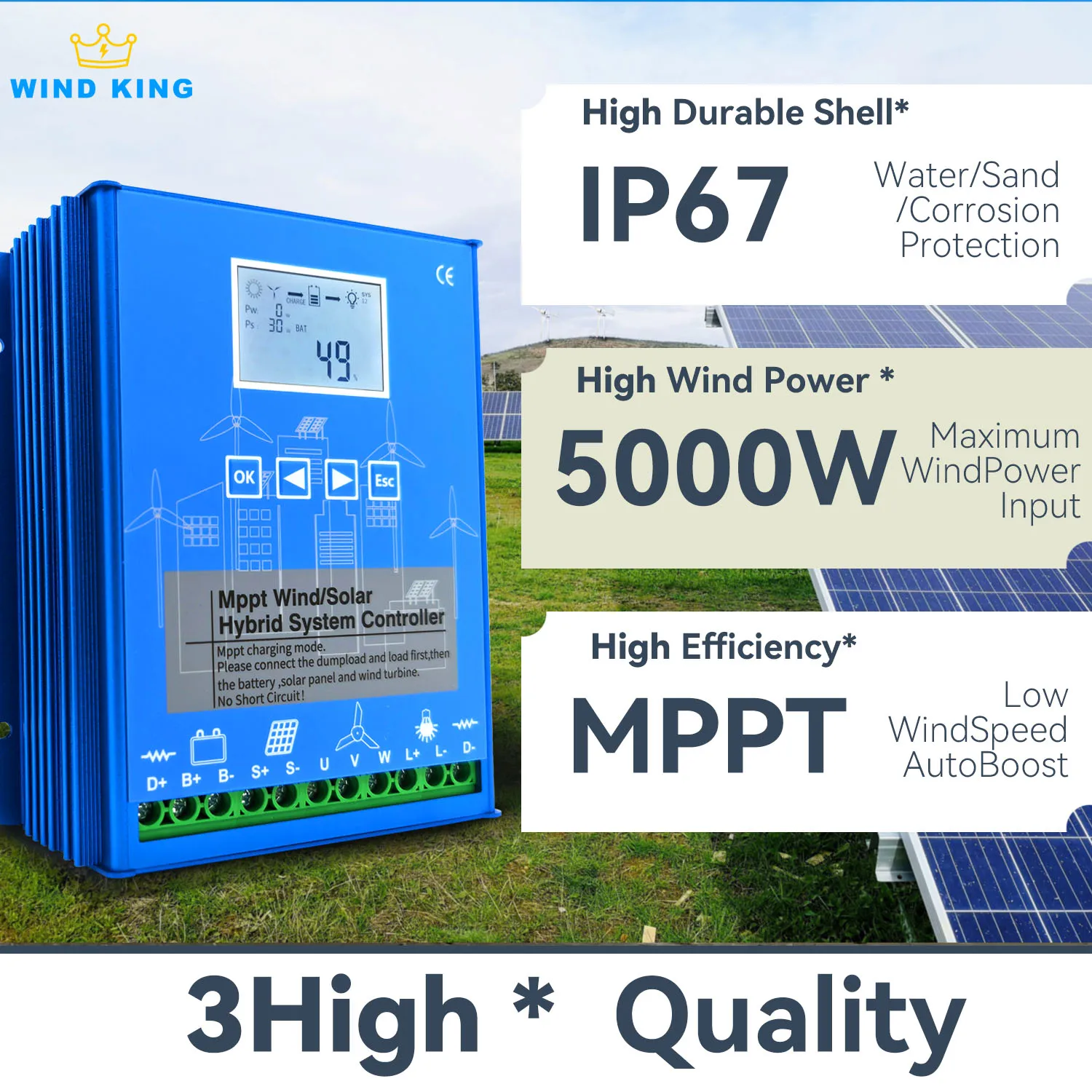 Imagem -02 - Windking Mppt Controlador de Carga Híbrido Entrada Máxima 5000w Vento & Sistema Híbrido Solar 12v 24v 48v Regulação Automática para Eletrodomésticos