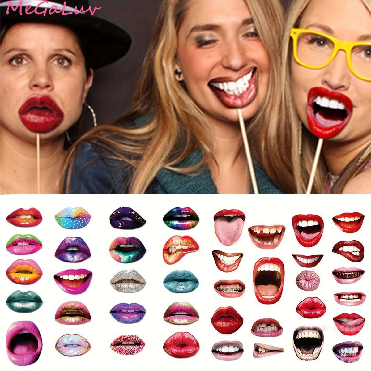 20 Stück Lustige Lippen-Fotografie-Requisiten Foto-Requisiten aus Papier DIY Handgehaltene Foto-Requisiten für Geburtstagsfeiern Hochzeitsbedarf – Detail 1