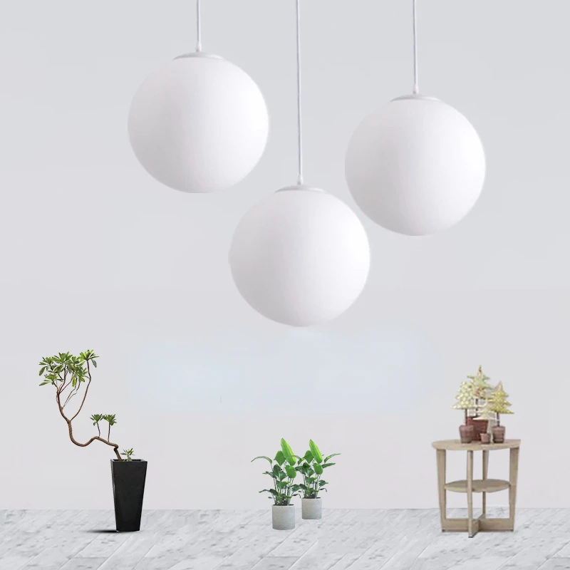 Branco moderno pe bola luzes pingente nordic led pendurado lâmpada simples bola de acrílico iluminação para sala estar quarto jantar dispositivo