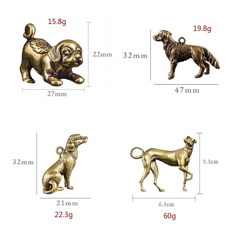 Solid Brass Dog Keychain Pendant Creative Jewelry Mini Copper Ornament Cuddly Poodle Greyhound Key Chain Accessories Small Toy