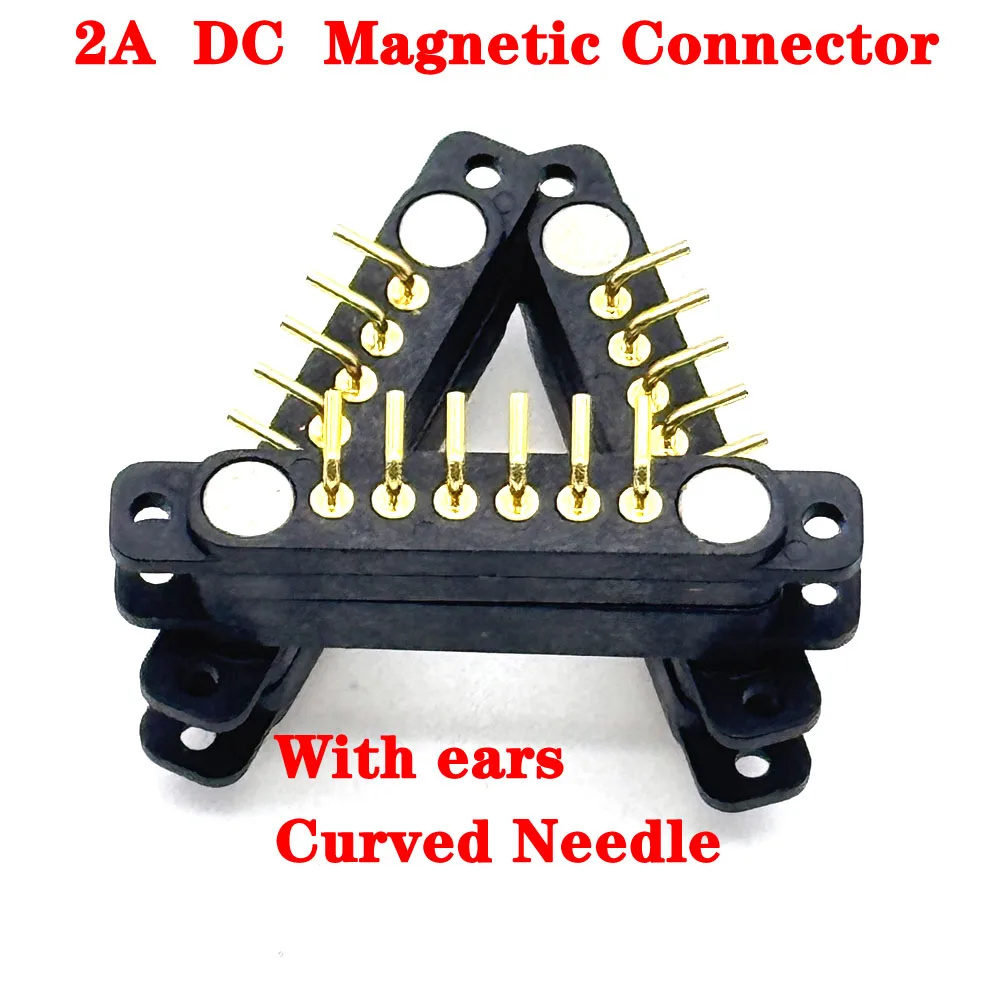 1Pair Curved Needle 2A DC Magnetic Pogo Pin Connector 6Pin With ears Pogopin Male Female Spring Loaded DC Power Socket